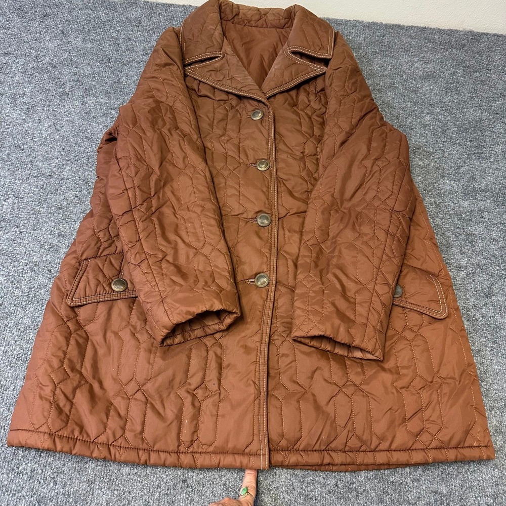 Vintage Quilted Jacket Womens Size L Brown Button Front Lightweight Barn Coat